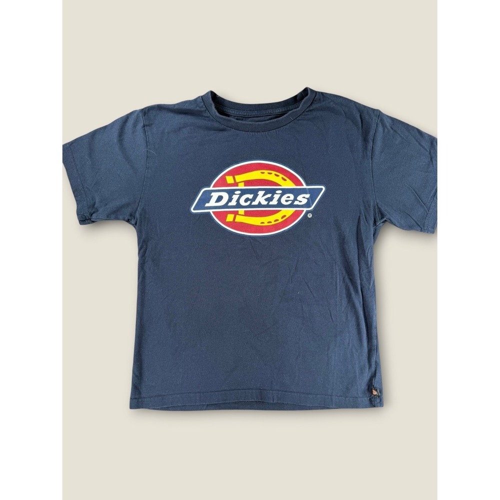 Dickies Kids Navy Blue Horseshoe Logo Graphic T-Shirt Cotton Size Large